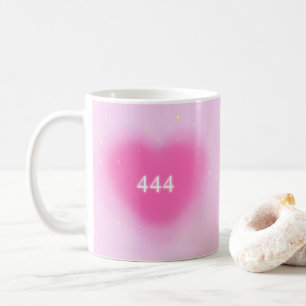 444 Modern Pink Heart Aesthetic Angel Number   Coffee Mug