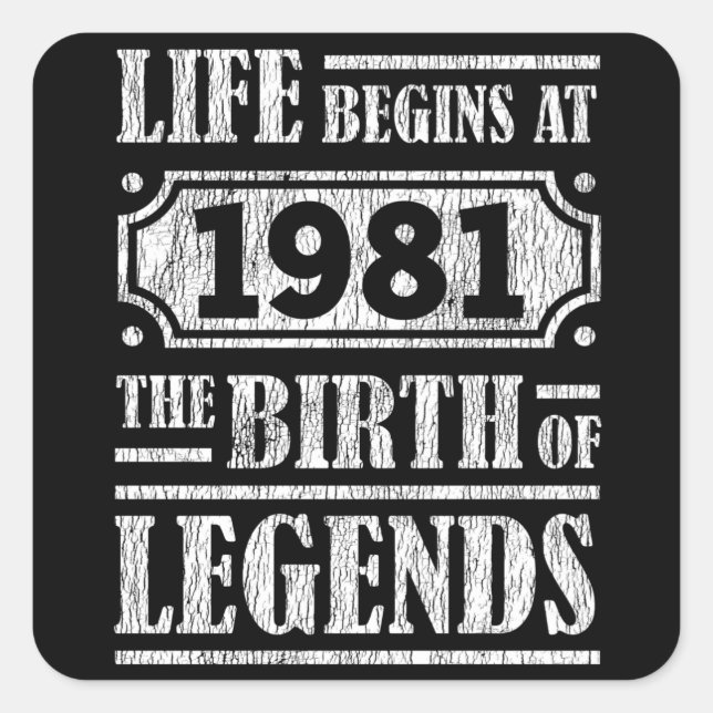 44 Year Old 1981 Birth Of Legend 44th Birthday Square Sticker (Front)