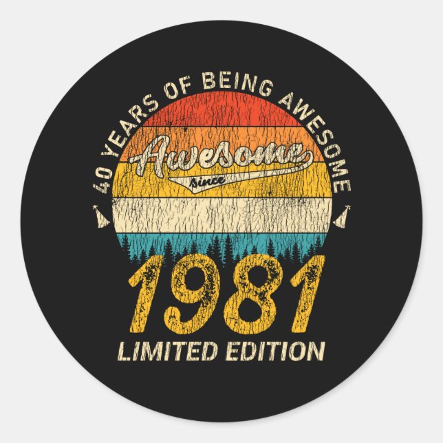 44 Year Old 1981 Retro Awesome 44th Birthday Gift Classic Round Sticker (Front)