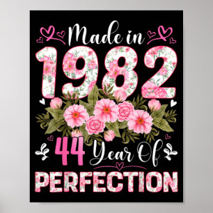 44 Year Old Made in 1982 Floral 44th Birthday Poster