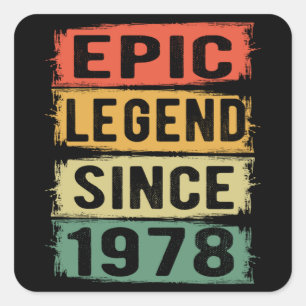 44 Years Old Bday 1978 Epic Legend 44th Birthday Square Sticker