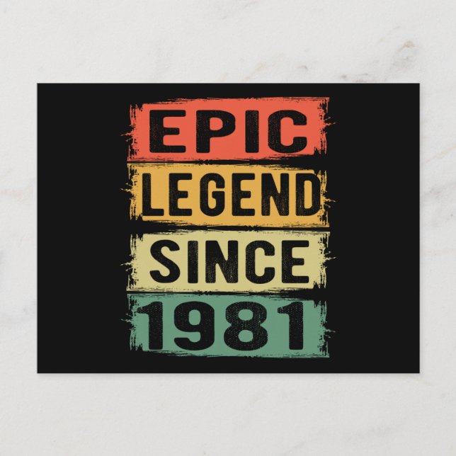 44 Years Old Bday 1981 Epic Legend 44th Birthday  Postcard (Front)