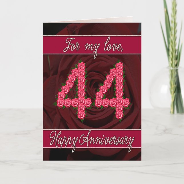 44th anniversary card with roses and leaves (Front)