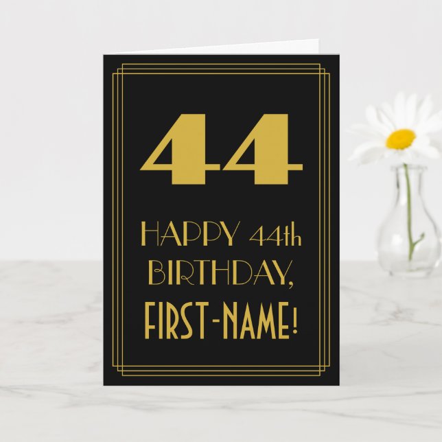 44th Birthday – Art Deco Inspired Look "44" & Name Card (Small Plant)