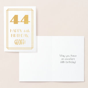 44th Birthday: Art Deco Inspired Look "44" & Name Foil Card