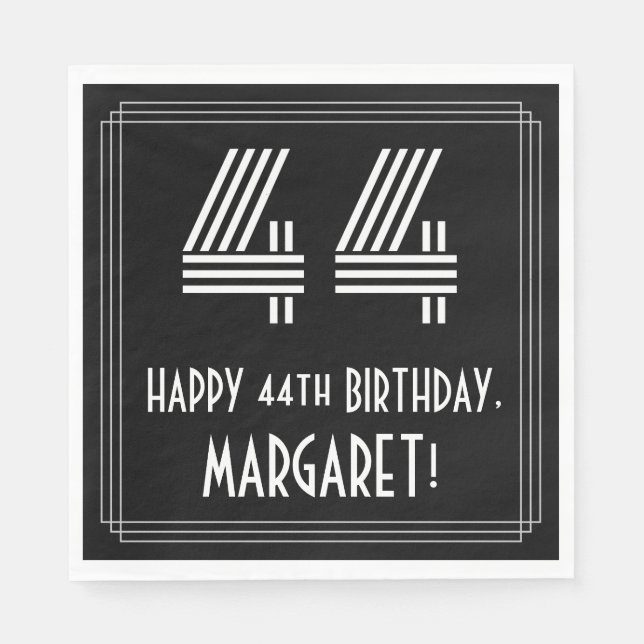 44th Birthday: Art Deco Inspired Look "44" + Name Napkin (Front)