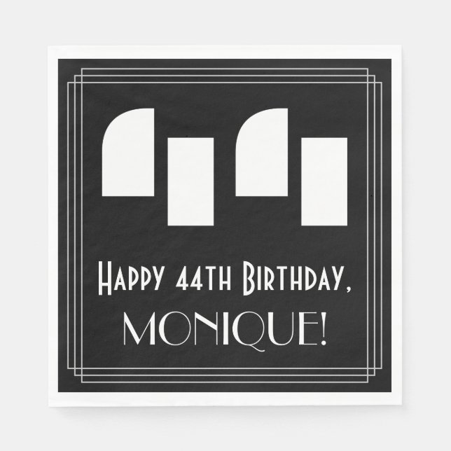 44th Birthday: Art Deco Inspired Look "44" + Name Napkin (Front)