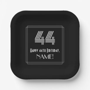 44th Birthday — Art Deco Inspired Look “44” + Name Paper Plate