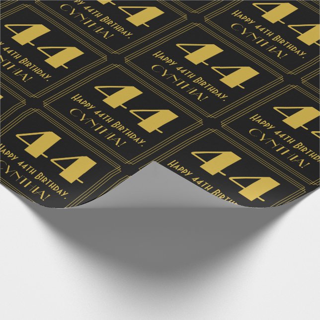 44th Birthday ~ Art Deco Inspired Look "44", Name Wrapping Paper (Corner)