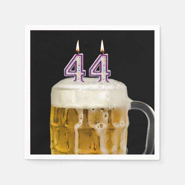 44th Birthday Beer on black Napkin (Front)