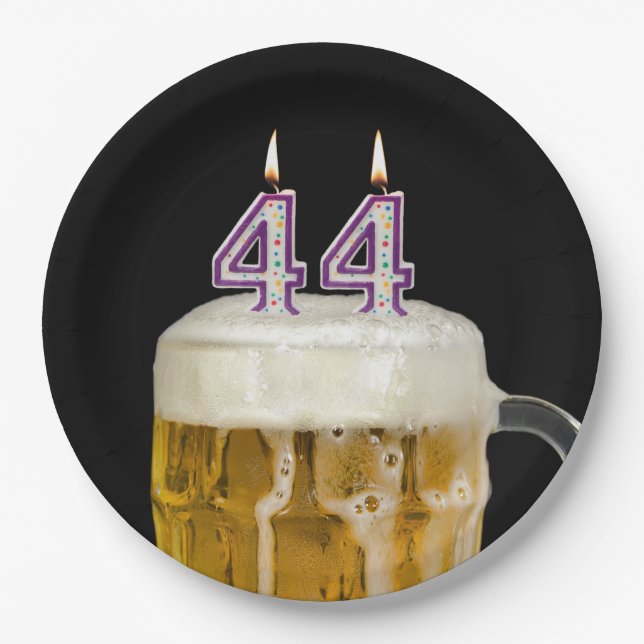 44th Birthday Beer on black Paper Plate (Front)