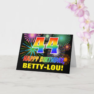 44th Birthday: Bold, Fun, Fireworks, Rainbow 44 Card