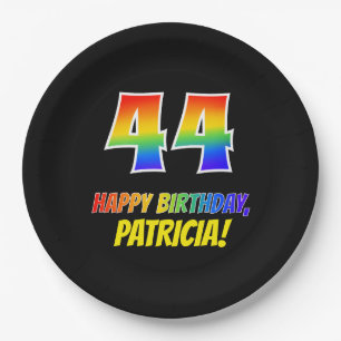 44th Birthday: Bold, Fun, Simple, Rainbow 44 Paper Plate