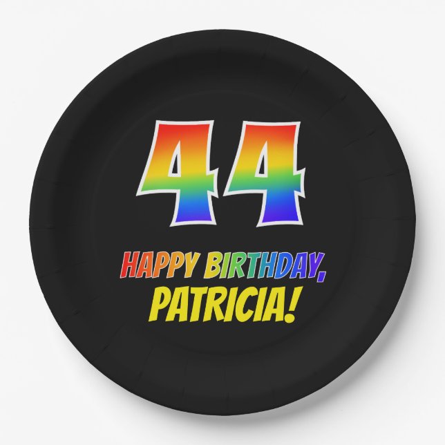 44th Birthday: Bold, Fun, Simple, Rainbow 44 Paper Plate (Front)