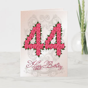 44th birthday card with roses and leaves