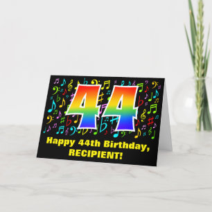 44th Birthday: Colorful Music Symbols & Rainbow 44 Card