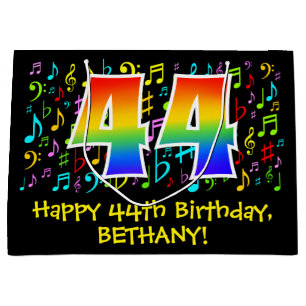 44th Birthday - Colorful Music Symbols, Rainbow 44 Large Gift Bag