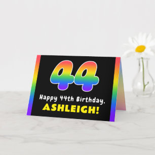 44th Birthday: Colourful Rainbow # 44, Custom Name Card