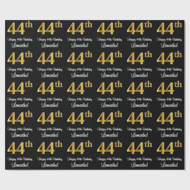 44th Birthday: Elegant Luxurious Faux Gold Look # Wrapping Paper (Flat)