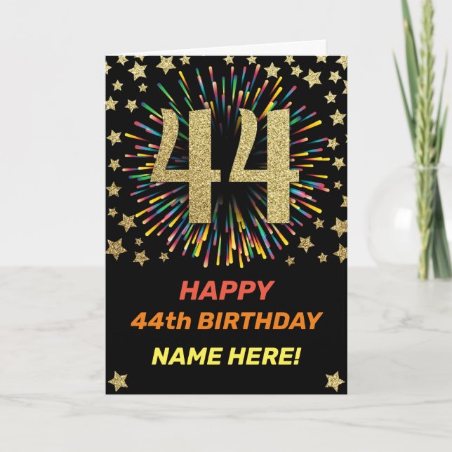 44th Birthday Fireworks Rainbow Gold Fun Card (Front)