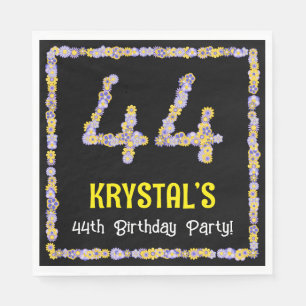 44th Birthday: Floral Flowers Number, Custom Name Napkin