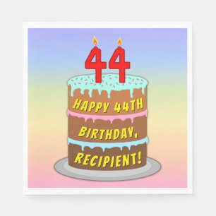 44th Birthday: Fun Cake and Candles + Custom Name Napkin