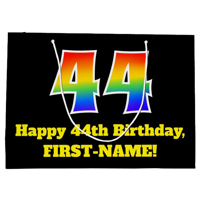 44th Birthday ~ Fun, Colourful, Vibrant, Rainbow 4 Large Gift Bag (Back)
