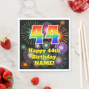 44th Birthday: Fun Fireworks Pattern + Rainbow 44 Napkin
