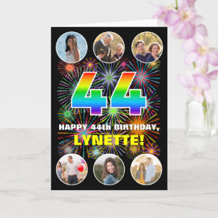 44th Birthday: Fun Rainbow #, Custom Name & Photos Card