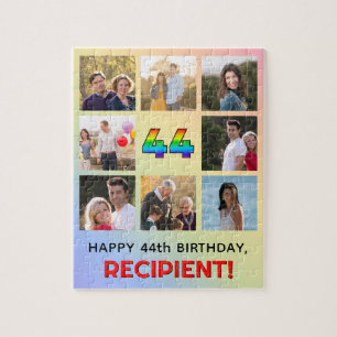44th Birthday: Fun Rainbow #, Custom Name & Photos Jigsaw Puzzle