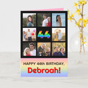 44th Birthday: Fun Rainbow #, Custom Photos + Name Card