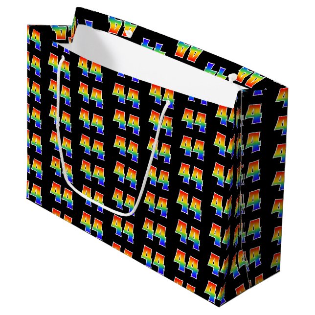 44th Birthday: Fun Rainbow Event Number 44 Pattern Large Gift Bag (Front Angled)