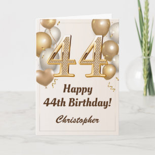 44th Birthday Gold Balloons and Confetti Birthday Card