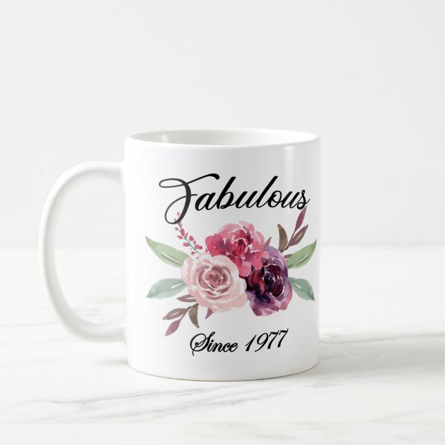 44th Birthday Idea Mug, Fabulous Since 1977 Mug (Left)