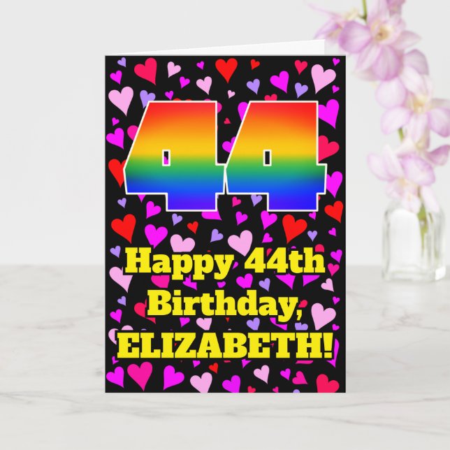 44th Birthday: Loving Hearts Pattern, Rainbow # 44 Card (Orchid)