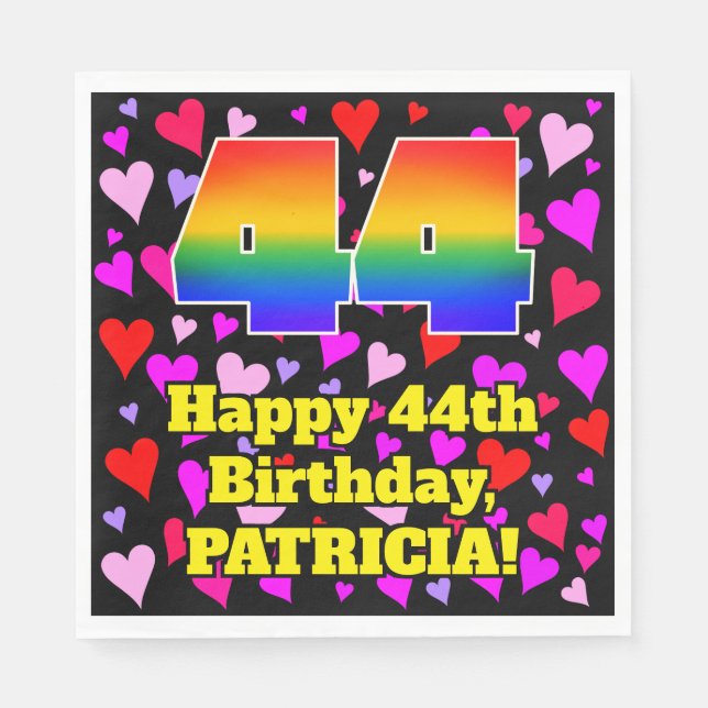 44th Birthday: Loving Hearts Pattern, Rainbow # 44 Napkin (Front)