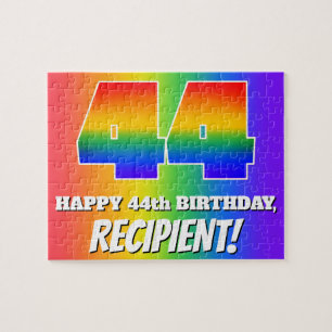 44th Birthday — Multicolored Rainbow Pattern “44” Jigsaw Puzzle
