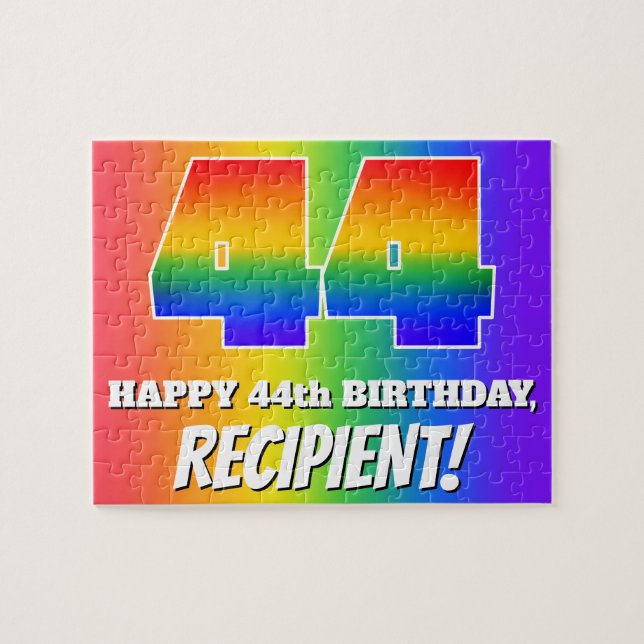 44th Birthday — Multicolored Rainbow Pattern “44” Jigsaw Puzzle (Horizontal)