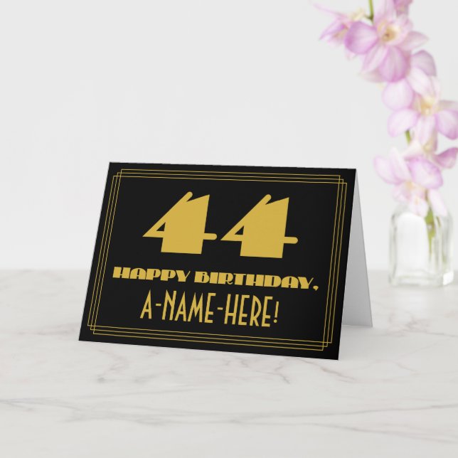 44th Birthday: Name + Art Deco Inspired Look "44" Card (Orchid)