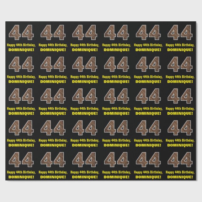 44th Birthday: Name & Faux Wood Grain Pattern "44" Wrapping Paper (Flat)