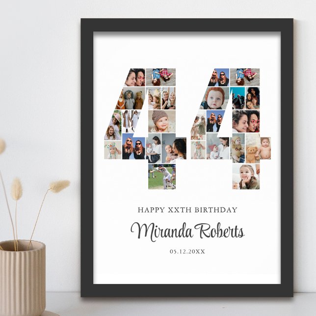 44th Birthday Number 44 Custom Photo Collage Poster (Creator Uploaded)