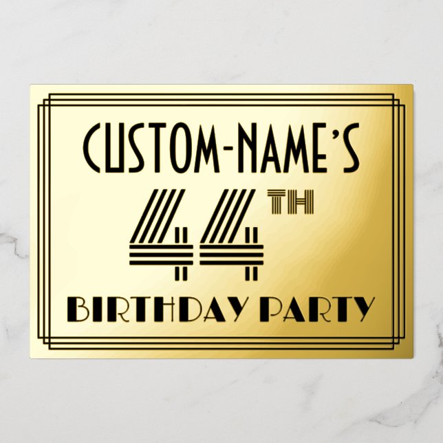 44th Birthday Party — Art Deco Style “44” & Name (Front)