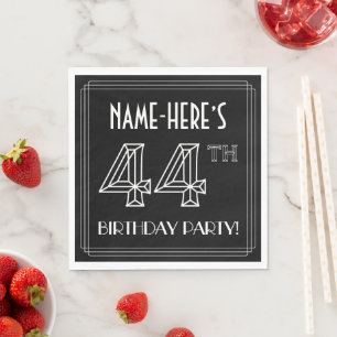 44th Birthday Party: Art Deco Style + Custom Name Napkin