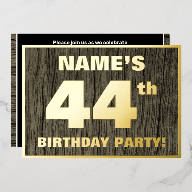 44th Birthday Party: Bold, Faux Wood Grain Pattern (Front/Back)