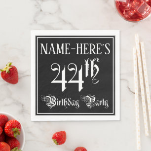 44th Birthday Party — Fancy Script + Custom Name Napkin