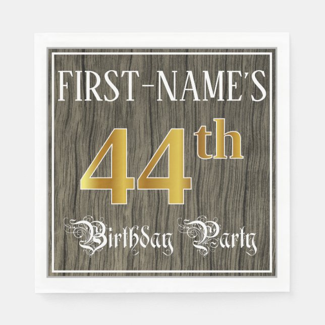 44th Birthday Party — Faux Gold & Faux Wood Looks Napkin (Front)