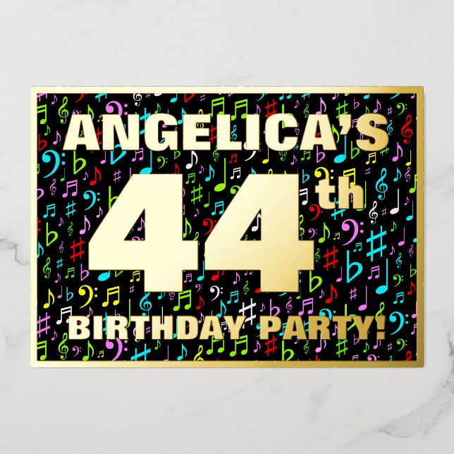 44th Birthday Party — Fun, Colourful Music Symbols (Front)