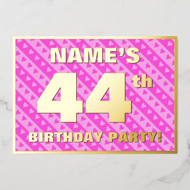 44th Birthday Party — Fun Pink Hearts and Stripes (Front)