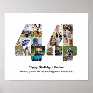44th Birthday Party Number 44 Photo Collage Poster