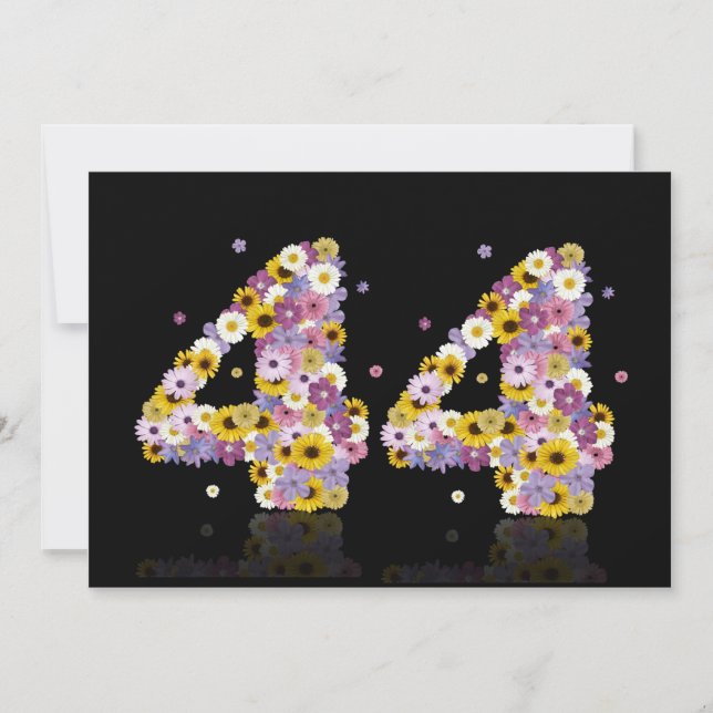 44th Birthday party, with flowered letters Invitation (Front)